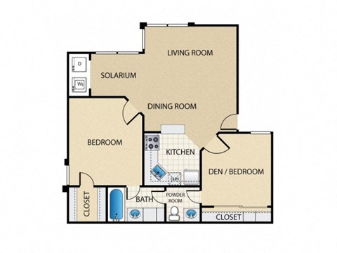 Floor plan for 2 beds, 1 bath, 800 sqft